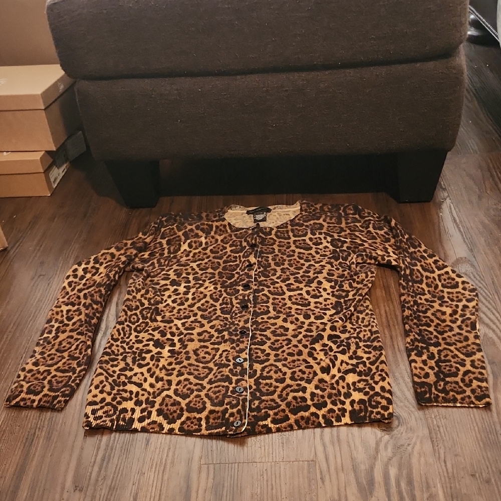 NEW HOLT RENFREW 100% Cashmere Leopard Print Women's Cardigan Sweater In Medium